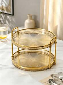 Plate And Cutlery Storage Tray Set With Handle, Gold Transparent Kitchen Accessories, Suitable For Camping Kitchen, Bedroom, Wedding Home Decor, Christmas, Halloween, Autumn Home Decor, Kitchen Storage Organizer Rack - Gold - View 2