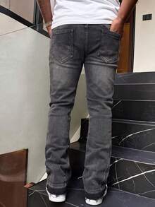 Men's Retro Washed Stretch Slim Flared Jeans, Casual Street Fashion Design, Suitable For All Seasons - Grey - View 5