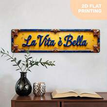 2D Flat Vintage Style Italian Metal Wall - Blue Letter Sign, Suitable For Office And Cafe Decor - Pre-Drilled Or Adhesive Installation, 2D Flat Design Decorative Sign And Plaque (Random Style) - A - View 3