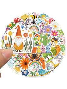 50pcs/Pack Cute Spring Summer Insect Plant Stickers, Decorative Decals For Laptop Guitar Luggage Notebook Phone Stationery Sticker - Multicolor - View 6
