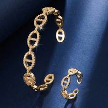 1 Set Hollow Geometric Chain Link Cubic Zirconia Inlaid Jewelry Set, Affordable Best Friend Birthday Gift, Commute Versatile Light Luxury Accessory - Bracelet Ring Set - View 6