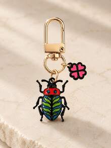 1pc/2pcs Unisex Alloy Oil-Drip Beetle Insect Pendant Dual-Color Four-Leaf Clover Accessory Keychain Creative Bag Charm - Multicolor - View 2