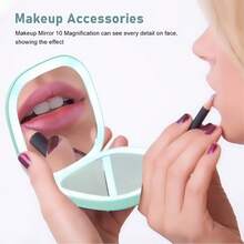LUYAO Mini Portable Magnifying Folding Makeup Mirror Led Lights Compact Pocket Travel Aesthetic Vanity Mirrors Make Up Tools - Cadet Blue - View 5
