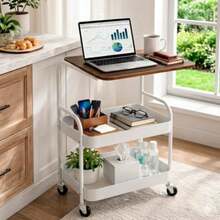 Carrito de Almacenamiento Organizador con Mesa Auxiliar Organizador de Metal 2 Niveles Carrito de Servicio para Cocina Carrito Multifuncional con Ruedas - blanco - Ver 8