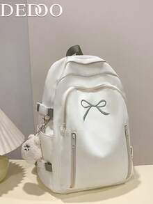 Dedoo 可攜式卡通吊飾後背包，大容量學生書包，適合戶外旅行、開學返校、大學校園使用 - 米色 - 查看 11