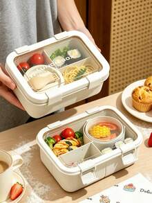 1pc Premium Lunch Box - With Utensils, Fruit Salad Box, Food Storage Container, Japanese Bento Box, Student Lunch Box, Office Worker Lunch Box With Soup Bowl, Compartment Lunch Box, Microwave - Multicolor - View 1