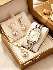 4pcs New Women's Square Watch Jewelry Set, Exquisite Gift, Couples, Mother's Day, Campus Life - Multicolor - View 2