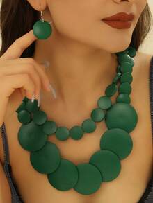 European American African Exaggerated Bohemian Multi-Layer Colorful Wooden Bead Necklace - Green - View 1