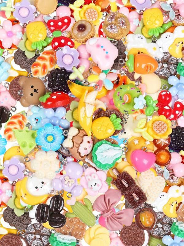 10/20pcs Random Mix Resin Pendant For Jewelry Making, Food, Fruit Charm Decorative Accessories, DIY Handmade Bracelets, Earrings, Bag Charms