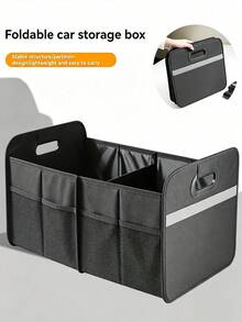 Oxford Cloth Foldable Car Trunk Organizer, Collapsible Car Cargo Storage Box With Handles, Multi-Compartment Car Rear Storage Bin, Portable Car Interior Storage Accessory, Suitable For Travel And Road Trips - Multicolor - View 3
