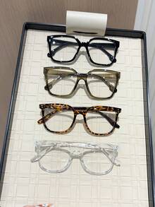 4 Pairs Women's Retro Geometric Pattern Frame Glasses Set, Perfect Blend Of Vintage And Modern, Suitable For Daily Commute, Party, Vacation, Fits All Face Shapes - Transparent - View 8