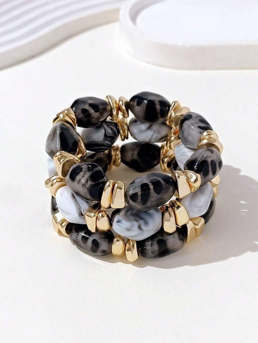 3pcs/Set Fashion Vintage Bohemian Thick Multi-Layer Acrylic Beaded Bracelet For Women