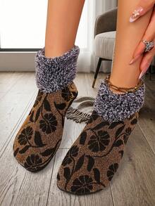 1 Pair Women's Winter Floor Socks, Floral Print Women's Indoor Home Socks - Multicolor - View 7