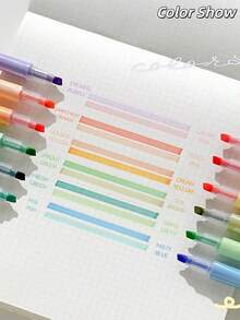 6pcs Dual Color Highlighters, Paradise Pallete Series Flexible Chisel Soft Tip Pastel Color Pens, Smooth Quick-Dry Ink Highlighter For Student Note Taking, Journaling, Textbook Highlighting - Multi Colors - View 3