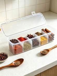5-Compartment Spice Box & Refrigerator Storage Container - Divided Storage Container, Suitable For Spices, Star Anise, Cinnamon And Dried Chili - Kitchen & Home Use, Flip Lid, Airtight Storage Box - Multicolor - View 11
