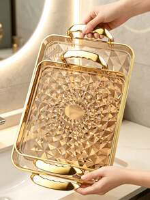 Plate And Cutlery Storage Tray Set With Handle, Gold Transparent Kitchen Accessories, Suitable For Camping Kitchen, Bedroom, Wedding Home Decor, Christmas, Halloween, Autumn Home Decor, Kitchen Storage Organizer Rack - Gold - View 6