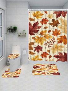 1/4pcs Autumn Harvest Maple Leaf Shower Curtain Set, With 12 Hooks, Waterproof Polyester Bathroom Curtain, Privacy, Thickened, Durable Quick-Dry, 180*180cm Size, Thanksgiving Autumn Harvest Bathroom Decor - A - View 15