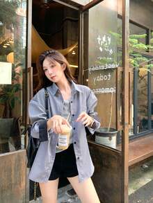 New Women's Spring/Summer Vertical Striped Shacket, Niche Design Loose Fit Blouse, Korean Style Vintage Long Sleeve Top - Black - View 13