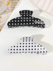 2 piezas/Set Pinza de pelo de acetato con contraste de lunares blanco & negro en forma de semicírculo de tamaño medio, accesorio de pelo minimalista francés vintage premium - Multicolor - Ver 4