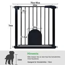 Treppenschutzgitter Türschutzgitter Ohne Bohren Treppengitter mit Katzentür Haustiertür, Selbstschließend, Einhändiges Öffnen Metall Gitter - Schwarz - Übersicht 2