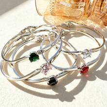 1 pieza Brazalete de primavera de lujo con tono plateado y strass, brazalete de strass para mujer - Pulsera con incrustaciones de diamantes - Ver 6