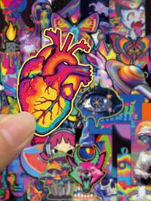50pcs/Pack Cool Colorful Acid Design Aesthetic Art Stickers, Decorative Decals For Luggage Notebook Scrapbook Stationery Laptop Guitar Phone Decals - Multicolor - View 4