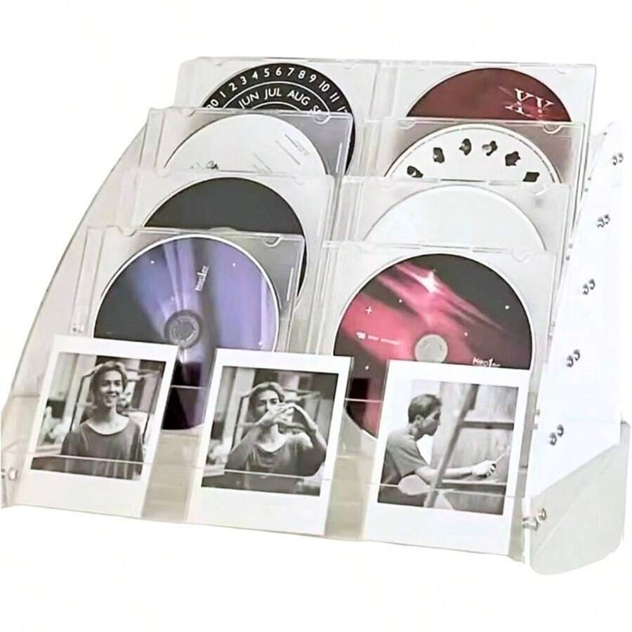 Azmio CD 飾る CDラック CDスタンド ディスプレイ 卓上収納 透明アクリル DVD展示 (4段) [並行輸入品] | CDジャケット・レコード・DVDケースの収納ラック、卓上コンパクト設計、リビング・書斎・カフェ・店舗ディスプレイ向け - 6つのセグメント - チェックする 1
