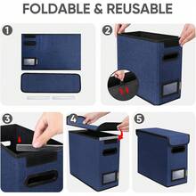 2026-HOT:- organizadora de archivos con tapa, organizador plegable con diapositiva de plástico, caja de carpetas colgantes para almacenamiento de documentos de oficina (apto para etiquetas, 1 - Azul - Ver 5