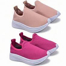 COMBO 2 Tenis Infantil Menina Escolar | Slip On, Calce Fácil Ideal Para Todas as Ocasiões | PEÇA JÁ! - Nude + Pink - Visão 2