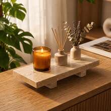 1pc Marble Pattern Rectangular Tray With Feet, Modern Bathroom Toiletries & Perfume Storage Tray, Coffee Table Decorative Tray, Vanity Organizer - White - View 10