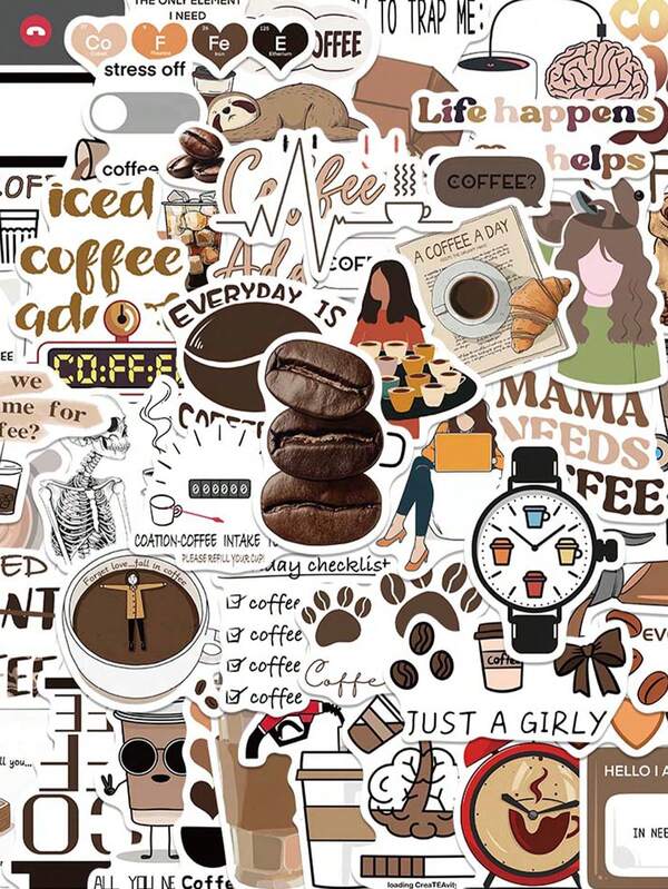 50pcs/Pack Retro Aesthetic Coffee Lover Stickers, Decorative Decals For Luggage Notebook Phone Stationery Laptop Guitar Sticker