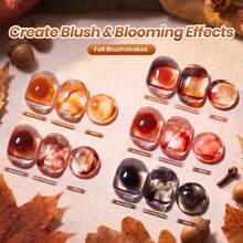 Beetles Fall Gel Nail Polish Set, 5 Brown Gel Polish With Blooming Gel, Amber Mocha Chocolate Black, Soak Off UV LED - 5 Brown Colors with Blooming Gel - 查看 1