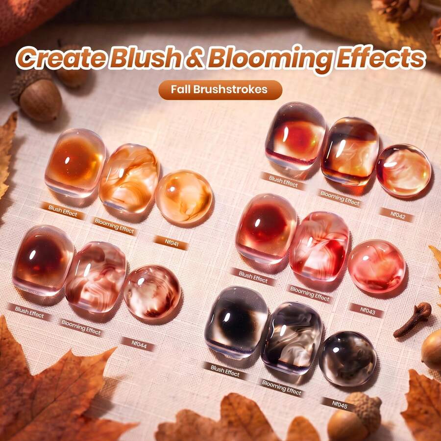Beetles Fall Gel Nail Polish Set, 5 Brown Gel Polish With Blooming Gel, Amber Mocha Chocolate Black, Soak Off UV LED - 5 Brown Colors with Blooming Gel - 查看 1