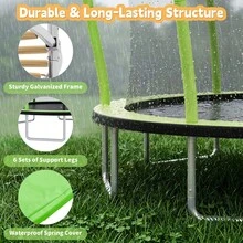MERAX 14FT Trampoline For Kids And Adults, Round Outdoor Trampoline With Enclosure Net & Curved Poles ,Recreational Backyard Trampoline, Green - Green - View 5