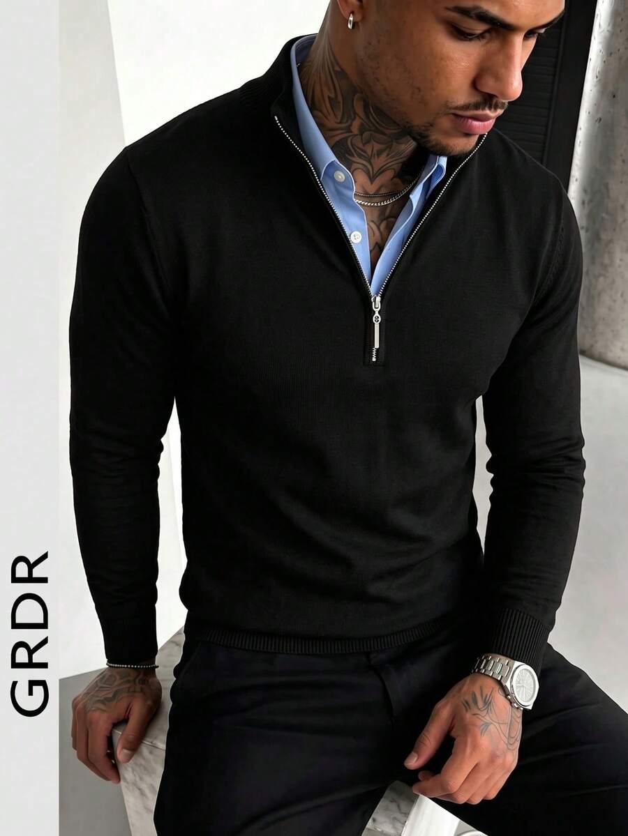 GRDR Men's Casual Long Sleeve Half Zip Pullover Sweater, Versatile For Daily Wear