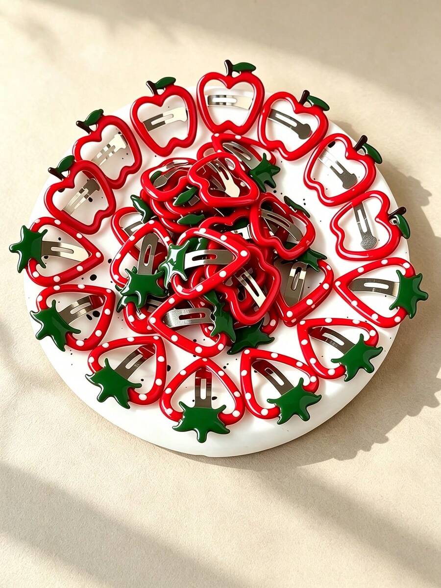 10pcs Girls Cute Cherry Strawberry Fruit Hair Clips Side Bangs Clips Suitable For Daily Wear - Multicolor - View 1
