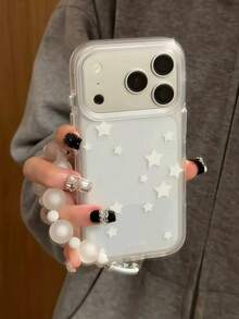 Casing Ponsel Gaya Korea Ins Bintang Putih dengan Rantai, Kompatibel dengan Apple 17 Pro Max, 16 Pro, Casing Pelindung 15 New 17 PM Super Pretty Max, dan Casing Ponsel 18 Unique Artistic 18 Pro Max - Putih - View 2