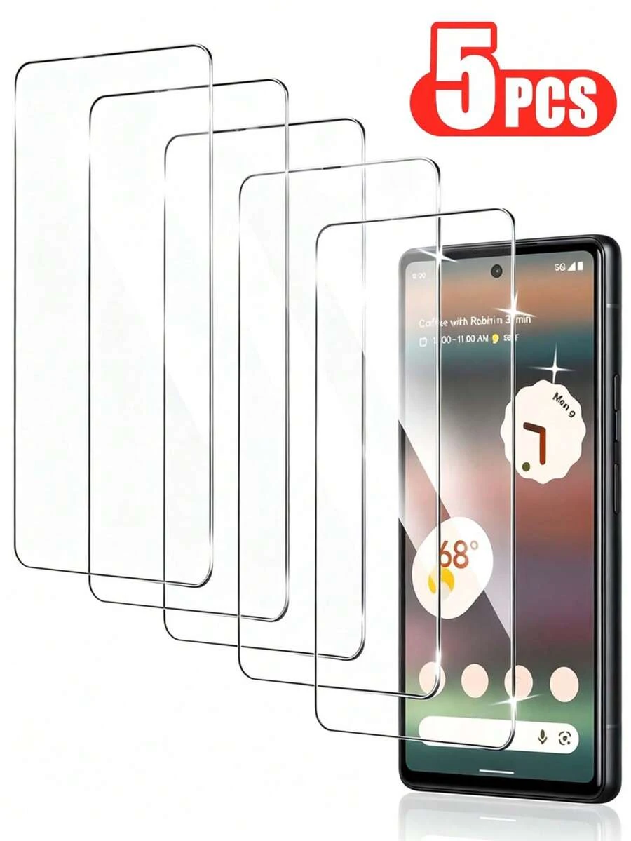5Pcs Tempered Glass Screen Protector For Pixel 6 / Pixel 6a / Pixel 7 / Pixel 7a / Pixel 8 / Pixel 8a / Pixel 9 / Pixel 9a / Pixel 9 Pro / Pixel 10 / Pixel 10 Pro, Scratch-Proof, Bubble-Free,HD Transparent, 9H Hardness,Bubble Free,Case Friendly - Clear - View 1