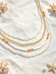 4pcs Bohemian Multi-Layer Waist Chain With White, Gold And Brown Seed Beads, Beaded Body Chain For Bikini And Summer Outfits - Multicolor - View 2