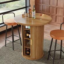 Round Bar Table With Storage, 91.6cm High Standing Table With Cabinet, MDF Wood Look, Load Capacity Up To 75kg, For Bar & Living Room - A - View 4