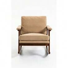 Mid-Century Modern Accent Chair, Wooden Frame Rocking Chair, Upholstered Armchair For Living Room, Reading Chair For Bedroom And Sunroom. - 淺棕色 - 查看 2