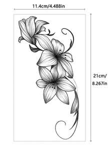 2pcs Lily Temporary Tattoo Sticker Set, Black & Gray And Red Gradient Sketch Floral Vine Body Tattoos, Waterproof Long-Lasting Large Size Arm & Shoulder Tattoos, Suitable For Women, Holiday, Halloween Party, Cosplay - Multicolor - View 6