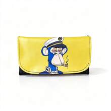 1PC Street Style Bored Ape Smoking Accessories Clutch Bag, 6 Colors PU Leather Flexible & Durable, Layered Storage Design With Zipper Compartments And Card Slots, Macaron Base Colors With Quirky Ape Pattern, Portable Pocket-Sized Universal - 1PC - View 12