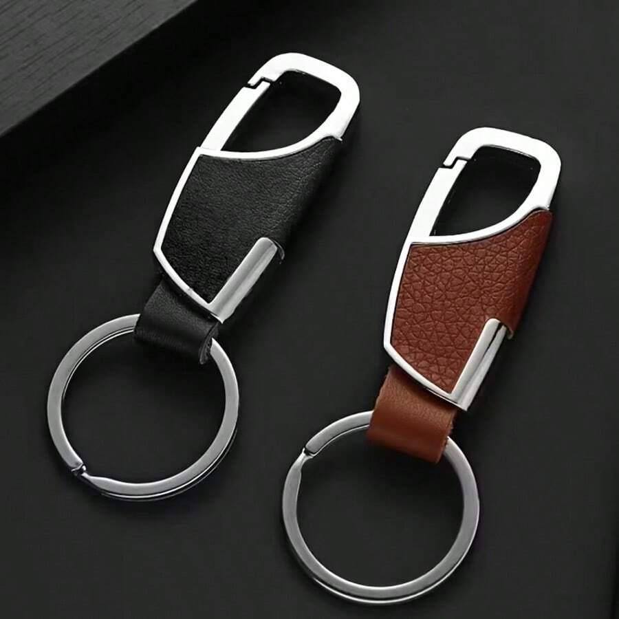 1pc Men's Car Keychain, Creative Convenient Fashion Door Lock Key Ring, Waist-Hanging Metal Keychain, Artificial Leather Keychain, Car Key Gift, Creative Design Anti-Loss, Perfect For Daily Commute And Leisure Use