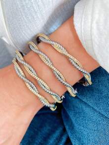 Brazalete con diseño de ola cruzada enchapado en oro de 18K con circonia cúbica incrustada, estilo europeo, casual y elegante - ola - Ver 4