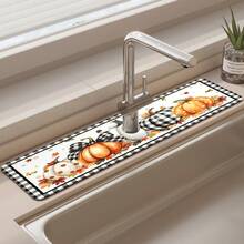 1pc Thanksgiving Multi-Color Pumpkin Design, Non-Slip Faucet Drain Mat, Suitable For Kitchen, Bathroom Sink, Countertop, Drain Mat, Diatomaceous Earth Basin, Cuttable Quick-Dry Mat - Multicolor - View 1