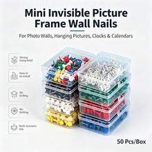 50入/盒 迷你隱形相框牆釘,含1件隱形相框釘安裝工具,適用於照片牆、裝飾掛畫、時鐘、日曆、吊飾 - 工字釘 - 查看 2