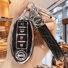4-Button Key Fob Cover For Nissan (Includes Key Ring), Soft TPU Key Shell, Key Fob Protector, Compatible With Nissan Altima Sentra Maxima Rogue Armada Pathfinder Infiniti Smart Remote Key, Gift, Black, Silver - A - View 6
