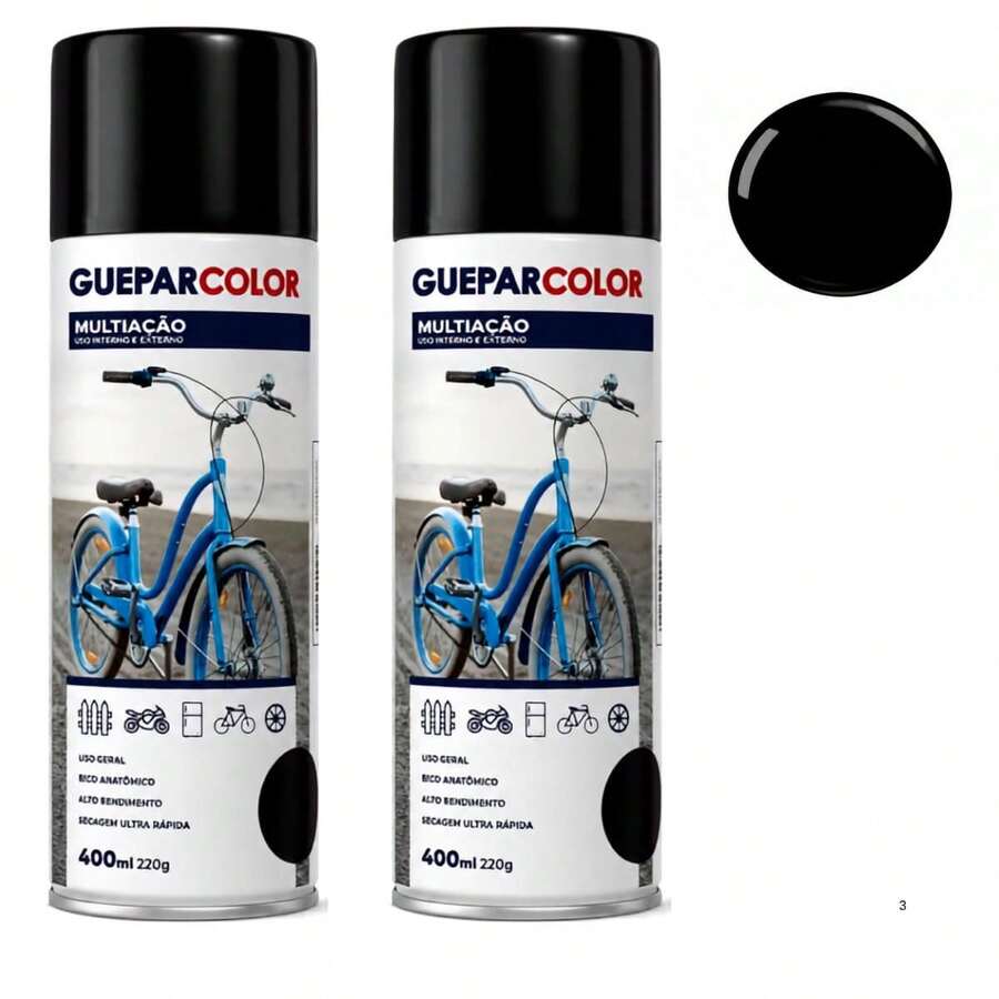 kit 2Tinta Spray Preto Brilhante 400ml Uso Geral Metal Madeira Plástico Secagem Rápida Uso Interno e Externo - Multicolorido - Visão 1