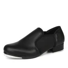 Women's Classic Black Tap Dance Shoes, Slip-On Metal Sole Low Chunky Heel Professional Practice And Performance Tap Shoes - Black - View 10